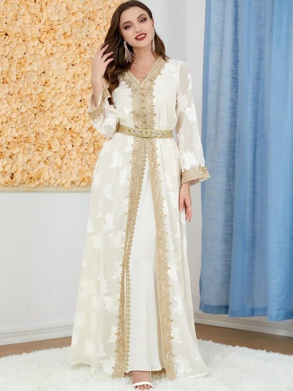 abaya kimono beige élégante