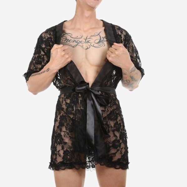 kimono dentelle noir homme
