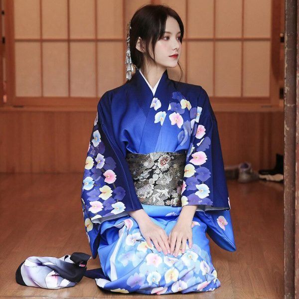 kimono japonais femme bleu