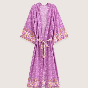 kimono long floral fuchsia