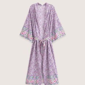 kimono long floral lilas