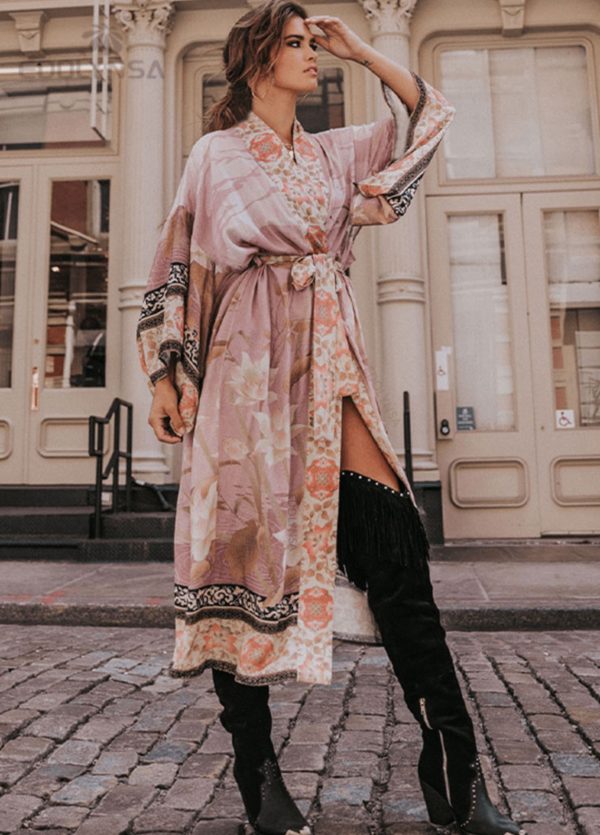 kimono long rose bohème