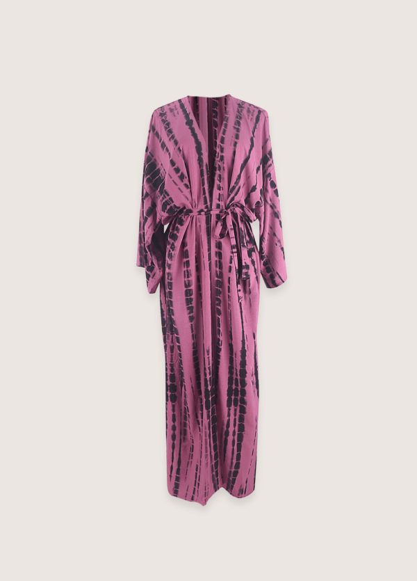 kimono long rose rougeâtre à imprimé tie dye