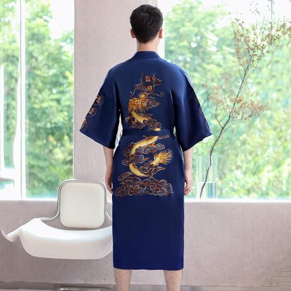 peignoir kimono chinois bleu