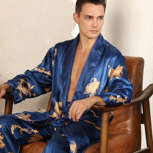 peignoir kimono japonais bleu