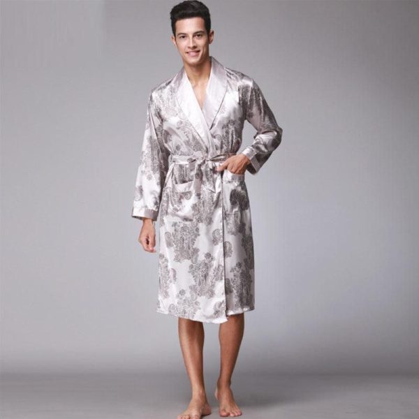 peignoir kimono satin gris