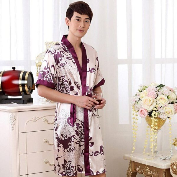 robe de chambre courte en satin homme