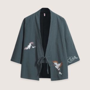 veste kimono bleu gris en lin | les deux grues