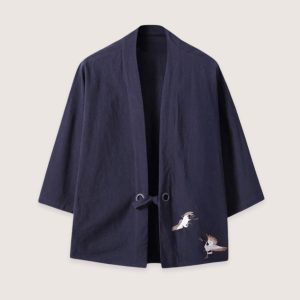veste kimono bleu marine en lin