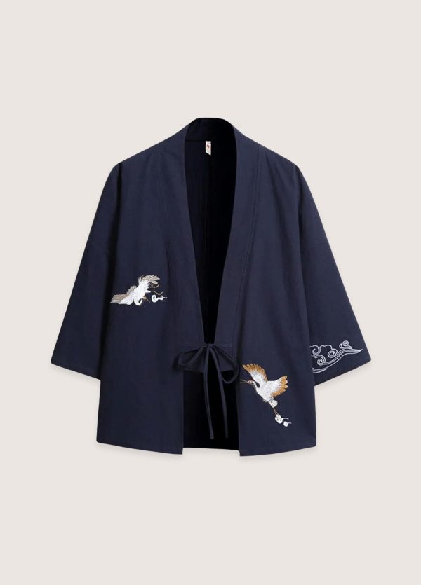 veste kimono bleu marine en lin | les deux grues
