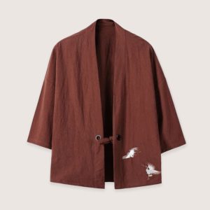 veste kimono café en lin