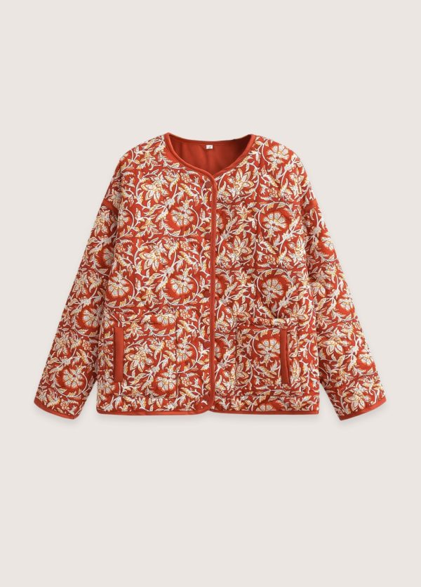 veste kimono matelassée floral terracotta