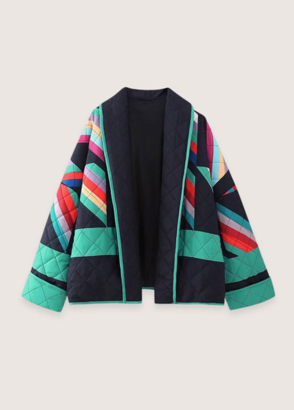 veste kimono matelassée géométrique coloré année 80