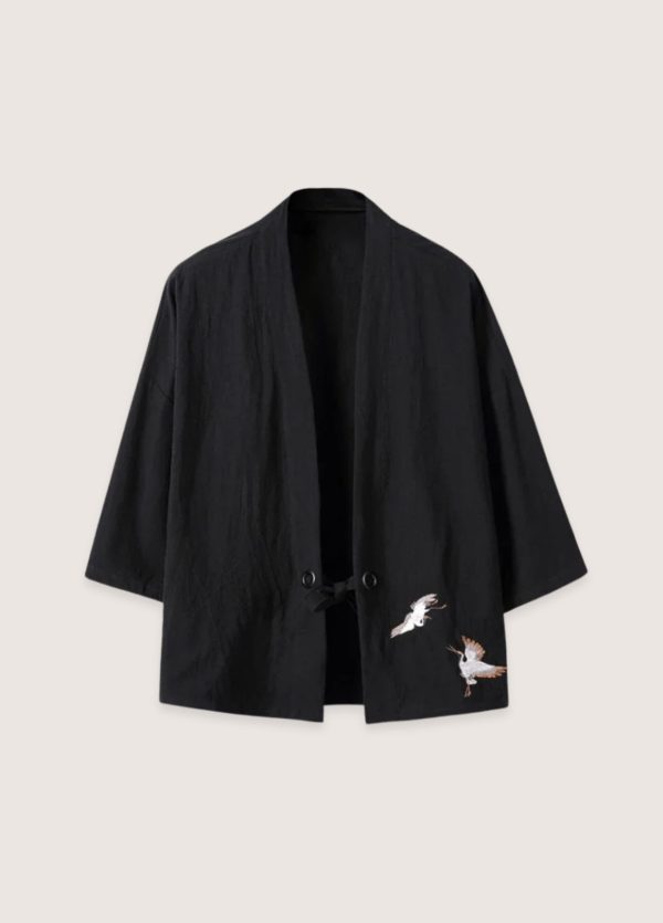 veste kimono noir en lin