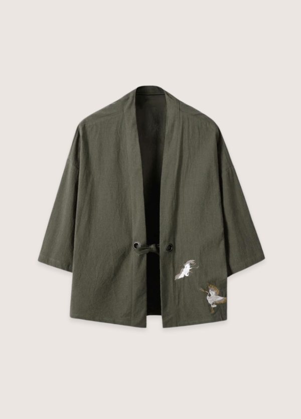 veste kimono verte en lin